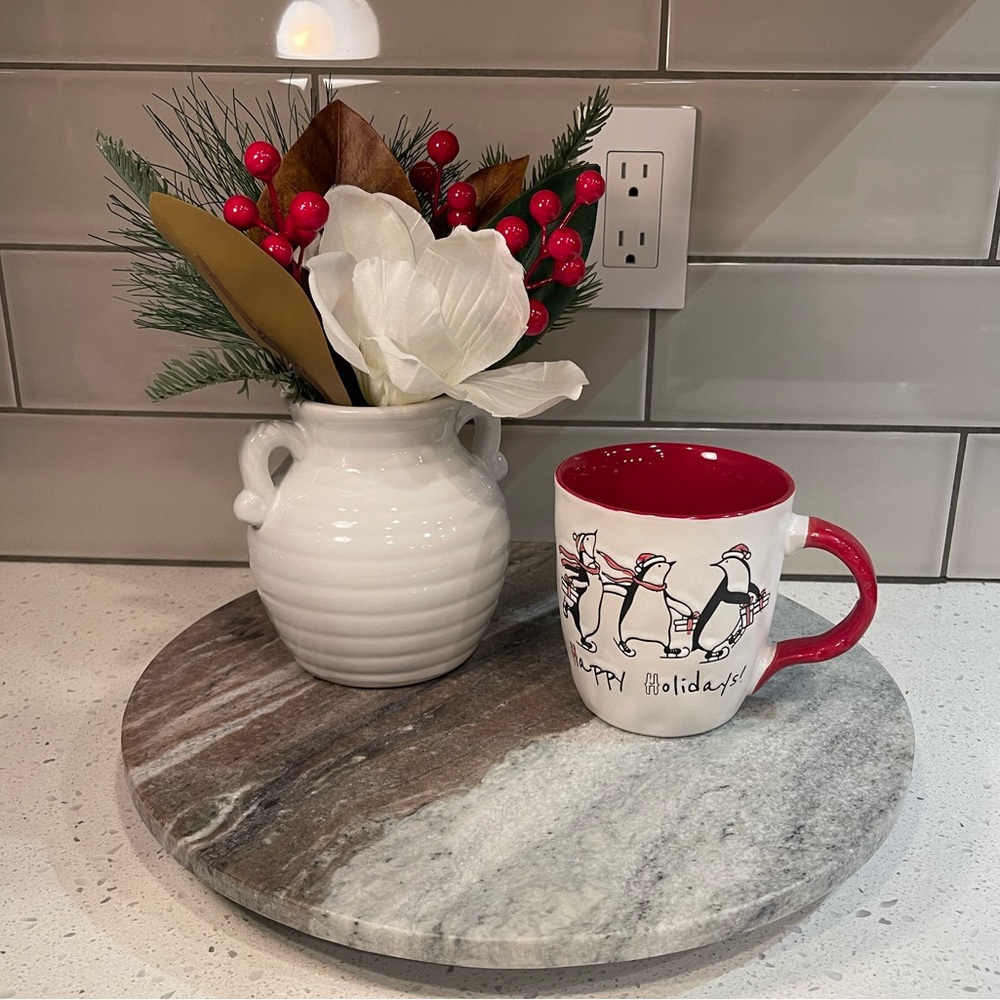 Global Design "Happy Holidays" with Penguins ice skating Double Sided Mug